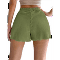 thumbnail image 3 of Summer Casual Tie Front Lettuce Trim Ribbed Knit Shorts High Waist Women'S Shorts Green L, 3 of 7