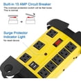 thumbnail image 3 of Heavy Duty Power Strip with USB, Workshop 8 Outlet Sur Protector 2700 Joules, Industrial Metal 15Amp Power Strip, 6FT Extension Cord and Wide Spaced. Yellow, 3 of 4