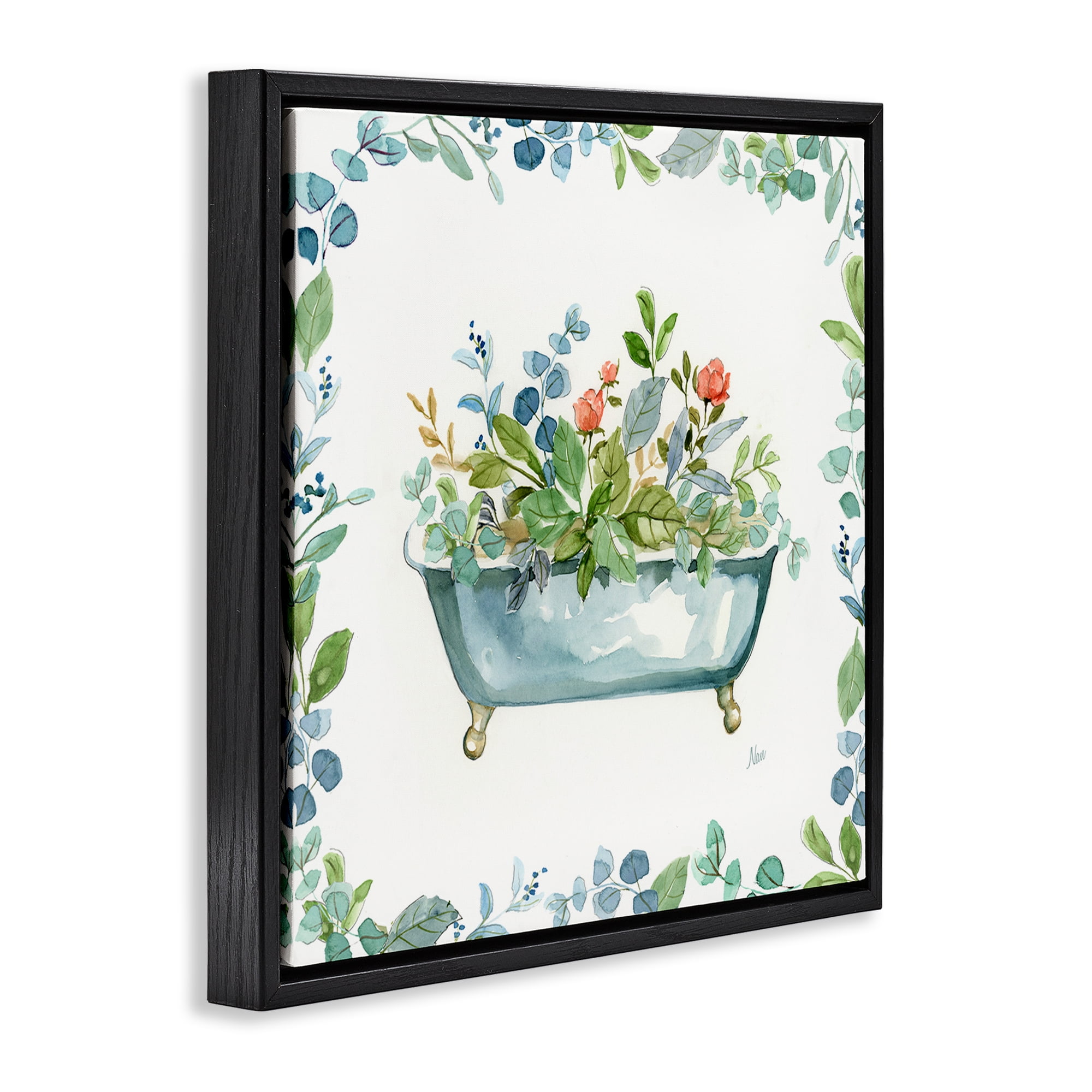Stupell Industries Plant Filled Tub Typography Painting Black Floater Framed Canvas Art Print Wall Art, 25 x 25