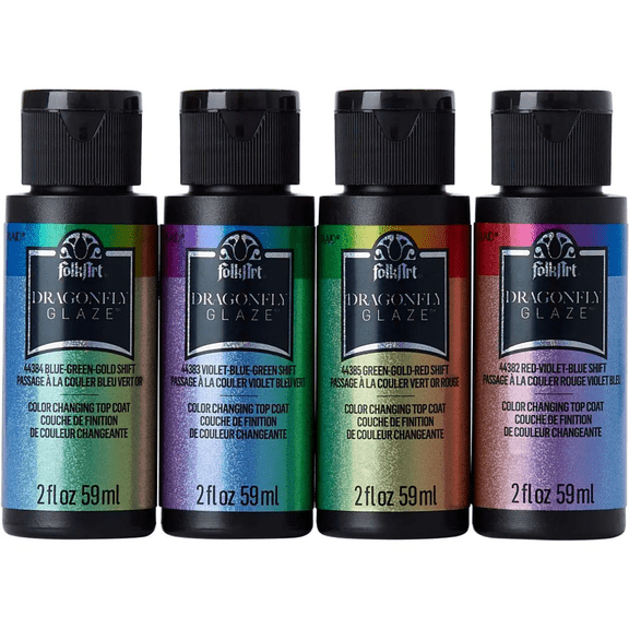 FolkArt Dragonfly Glaze Acrylic Craft Paint Set, Multicolor, Iridescent Finish, Set of 4, 2 fl oz