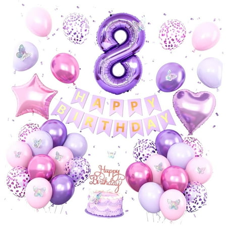 SKYSONIC Sweet 16 Party Decorations, Lavender Birthday Decor for Girls Number Foil Balloons Cake Topper Butterfly Stickers for 16th Birthday Party