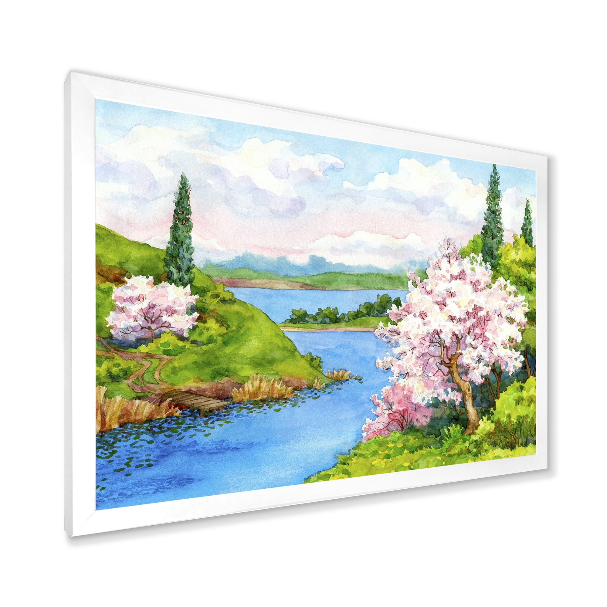 A Bright Blue Sky Over Spring Landscape 20 in x 12 in Framed Painting Canvas Art Print, by Designart
