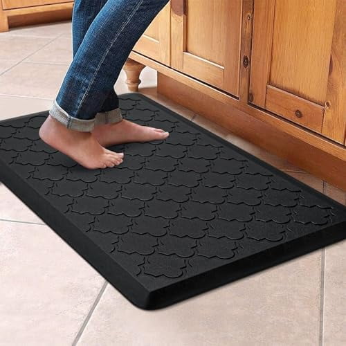 Kitchen Mat Cushioned Anti Fatigue Floor Mat,17.3"x28", Thick Non Slip Waterproof Kitchen Rugs and Mats,Heavy Duty Foam Standing Mat for Kitchen,Floor,Home,Desk,Laundry (Black,17.3"x28
