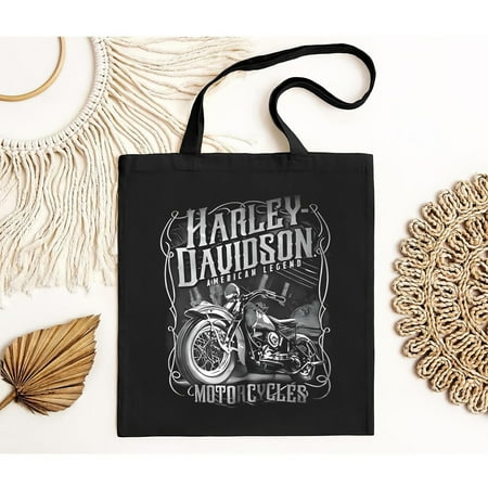 vintage Harley-Davidson Men s Grayscale Crew-Neck Short Sleeve Cotton Tote Bag - Black-TH24304