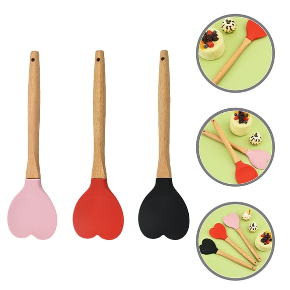 Raindrops Silicone Cooking Spatula with Comfortable Wooden Handle for Kitchen Use Assorted Color Creative Heart Shape Design 3pcs