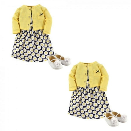 UPC: 0660168000634 | Hudson Baby Infant and Toddler Girl Cotton Dress Cardigan and Shoe Set Daisy 6-Piece 0-3 Months