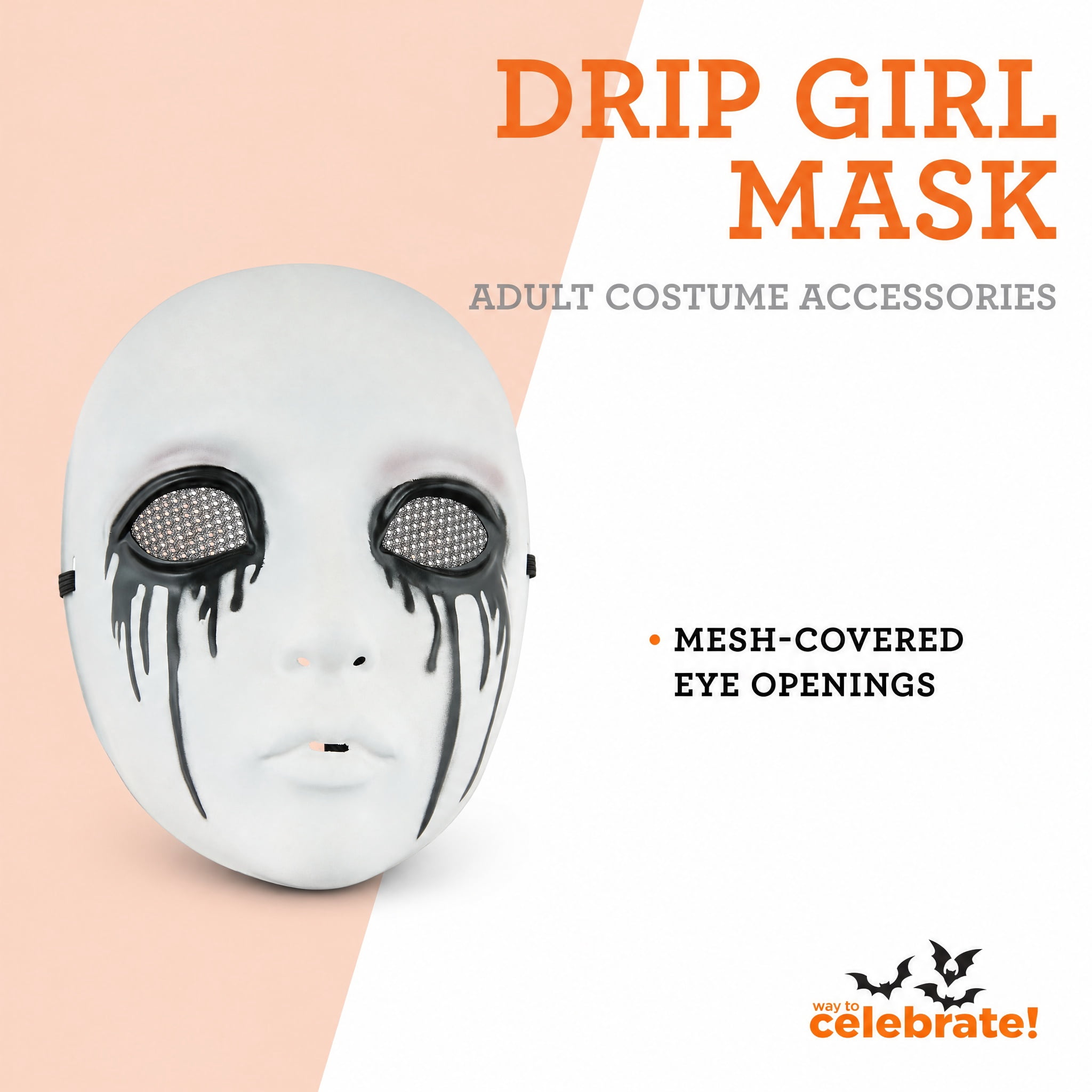 Drip Girl Mask Costume Accessory for Adults, Black and White, Halloween by Way To Celebrate