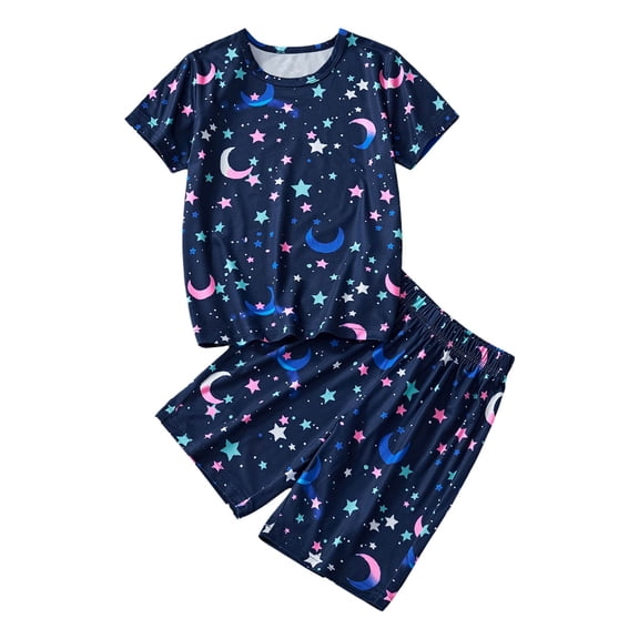 WOYY Outfits for Girls Cotton Short Sleeve Top Shorts Children's Sleepwear, Sizes 2-3T