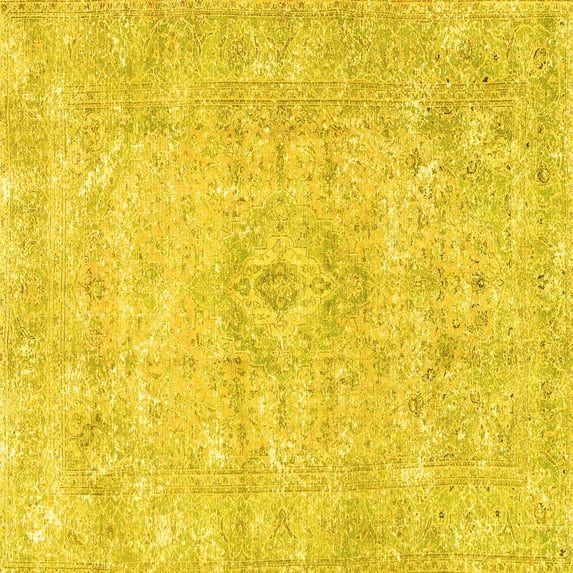 Ahgly Company Machine Washable Indoor Square Persian Yellow Traditional Area Rugs, 4' Square