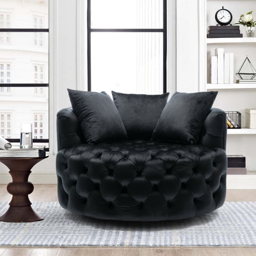 42 9 Round Swivel Barrel Chair Accent Akili Sofa Modern Leisure With 3 Pillows Velvet For Living Room And Bedroom Home Hotel Com 42 9 Round Swivel Barrel Chair Accent, Black Swivel Barrel Chair