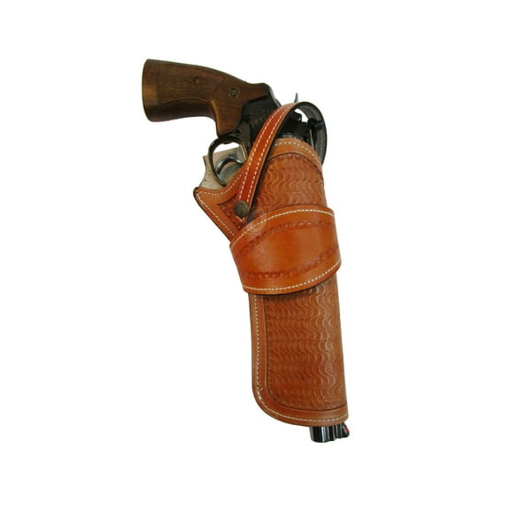 Leather Holster Long Barrel Western Gun Cover Wavy Tan Color - Right Handed