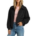 thumbnail image 6 of Oversized Corduroy Jacket Women Zip up Lapel Collar Long Sleeve Loose Soft Casual Streetwear Coat with Kangaroo Pockets Black S, 6 of 8
