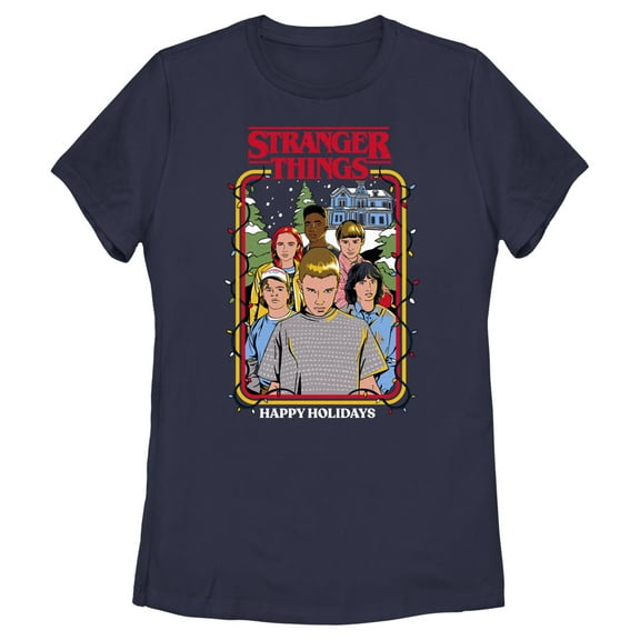 Netflix Women's Stranger Things Retro Happy Holidays Card Graphic T-Shirt