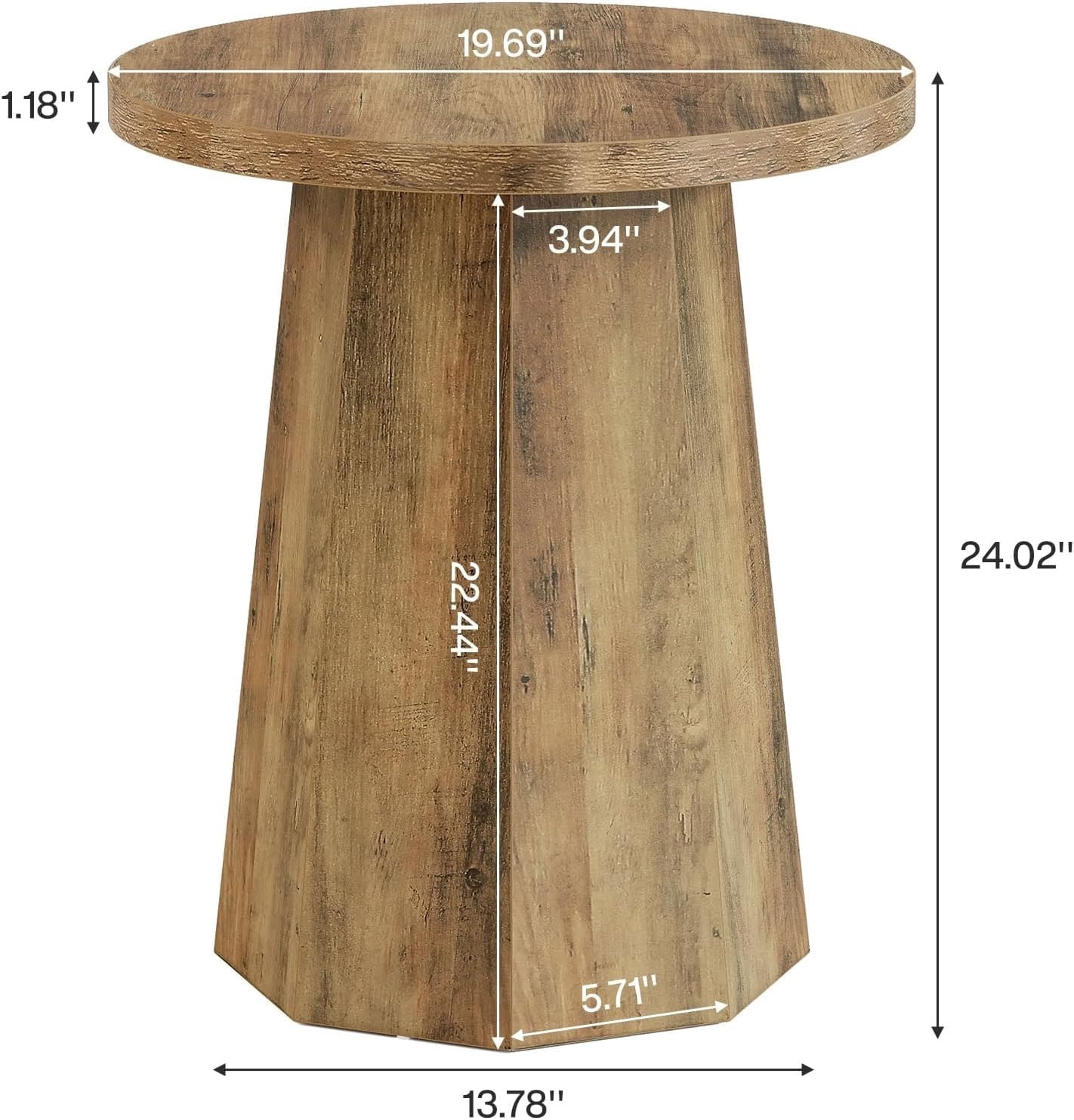 MAYEERTY Round End Table, Rustic Wooden Compact Couch Side Table for Living Room, Bedroom, Small Spaces