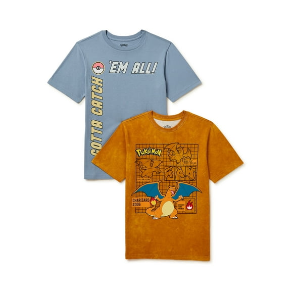 Pokemon Boys Short Sleeve Charizard Graphic Tee, 2-Pack, Sizes XS-XXL