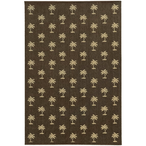 Tommy Bahama Area Rugs: Seaside 7126N Brown Bordered Trees Contemporary Carpet