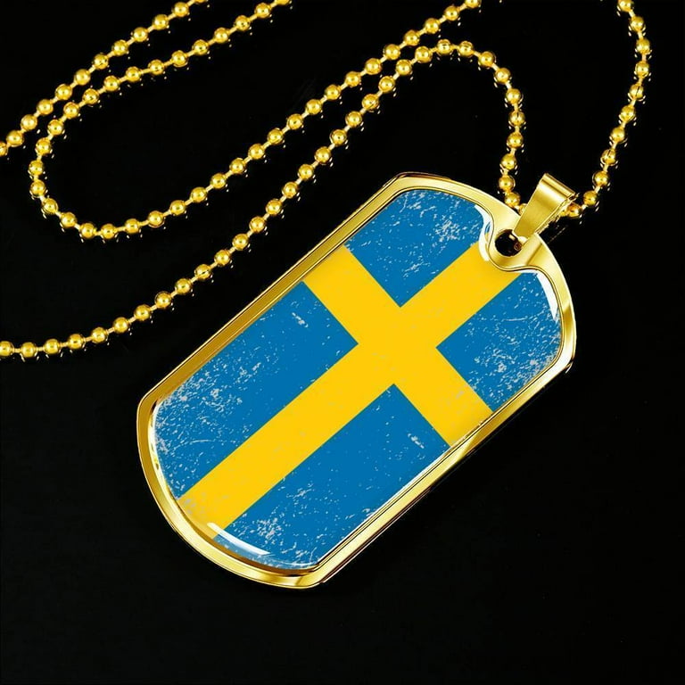 日本未入荷☆KING ICE☆The Flag of Sweden Necklace Sweden Flag Necklace Sweden Flag Stainless Steel or 18k Gold