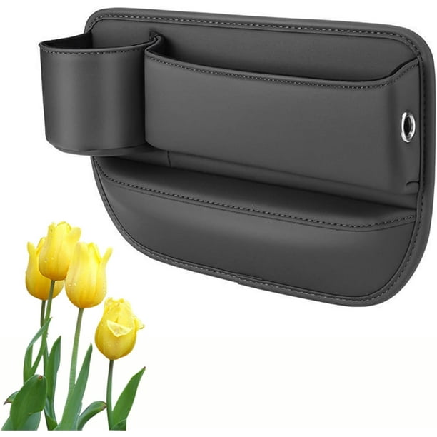 Mylanci Bolsa de cuero para portavasos de coche, caja de almacenamiento para asiento de coche con portavasos, organizador de relleno para huecos de asiento de coche, bolsa de cuero para huecos de coch