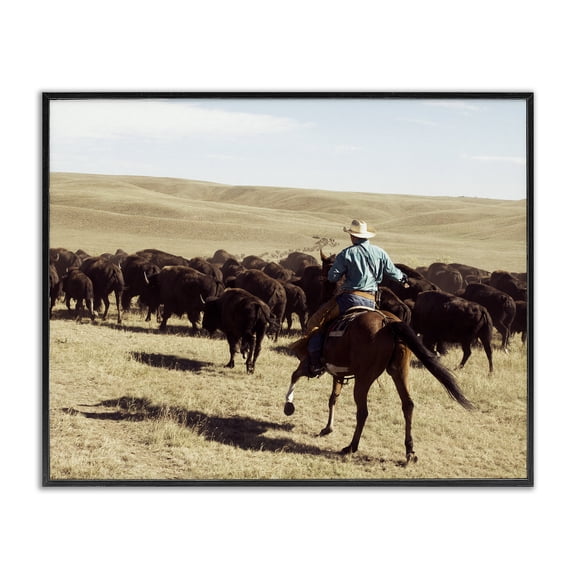 Stupell Industries Rustic Lodge Cowboy & Cattle in Desert Black Framed Giclee Art, 14 x 11, by Danita Delimont