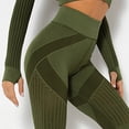 thumbnail image 4 of VSSSJ Womens Striped Color Block Yoga Pants Casual Slim High Waisted Buttery Soft Tights Running Workout Gym Tummy Control Stretchy Quick Dry Leggings Army Green XS, 4 of 5