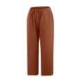 thumbnail image 4 of SDNall Wide Leg Capris for Women Casual Solid Cotton Linen Drawstring Elastic Waist Wide Leg Pants Cropped Trousers Cotton and Linen Capris Pants (Orange, Sizes S-XXXL), 4 of 9