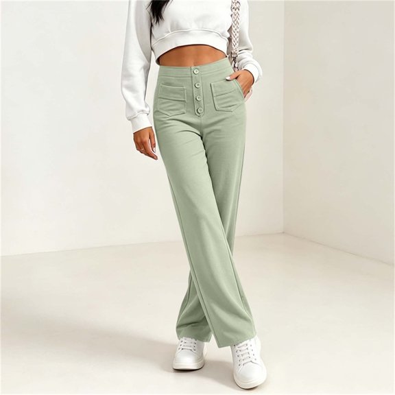 ByworldtasicNo Boundaries Women's Plus Size High Waisted Straight Leg Pants Front Button Detail Casual Trousers with Pockets Y2K Utility Style