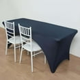 thumbnail image 6 of Balsa Circle 8 Feet Navy Blue Fitted Spandex Tablecloth Open Back Rectangle Table Cover Event, 6 of 8