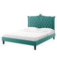 thumbnail image 1 of Platform Bed Frame, Nailhead, Queen Size, Teal Blue, Velvet, Modern Contemporary, Bedroom Master Guest Suite Room, 1 of 10