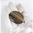 thumbnail image 2 of Sterling Silver Tiger's Eye Large Oval Necklace Pendant Bezel Set Shimmery Striping, 2 of 3