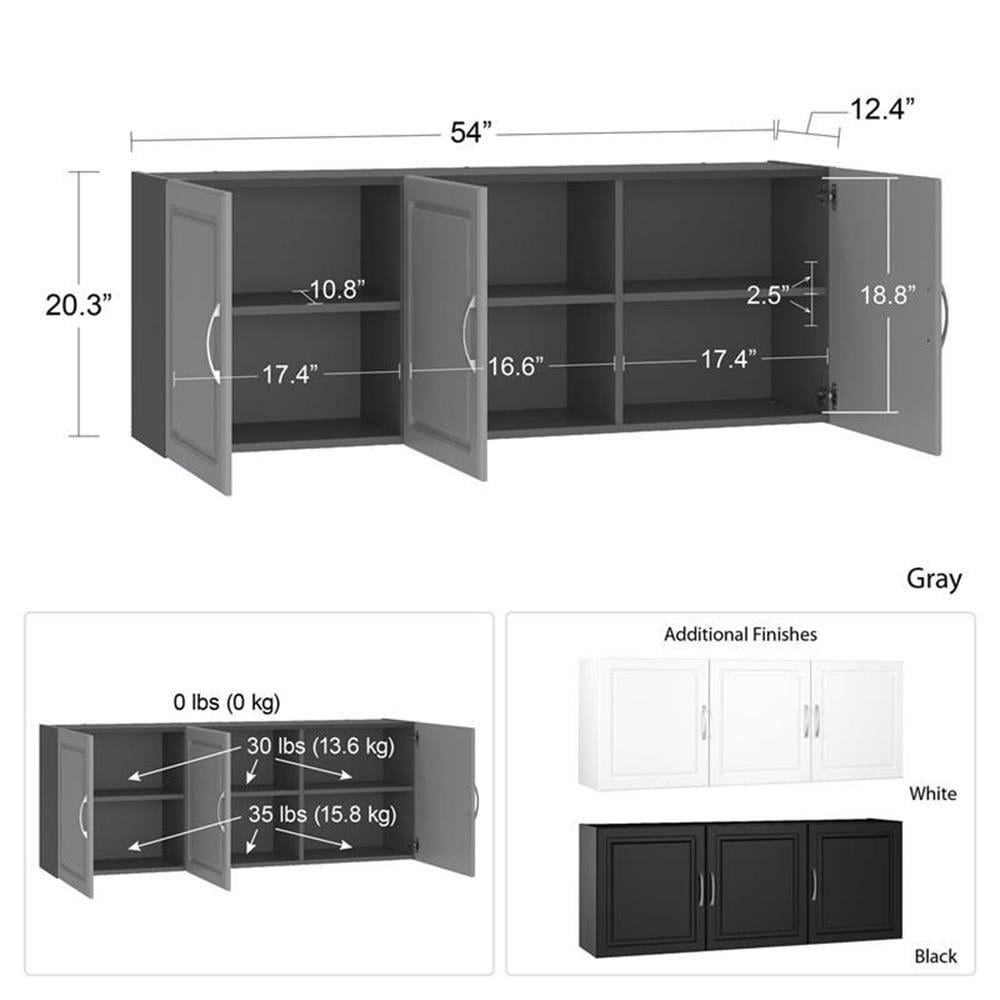 Pemberly Row Contemporary Transitional 54" Wall Cabinet in Gray