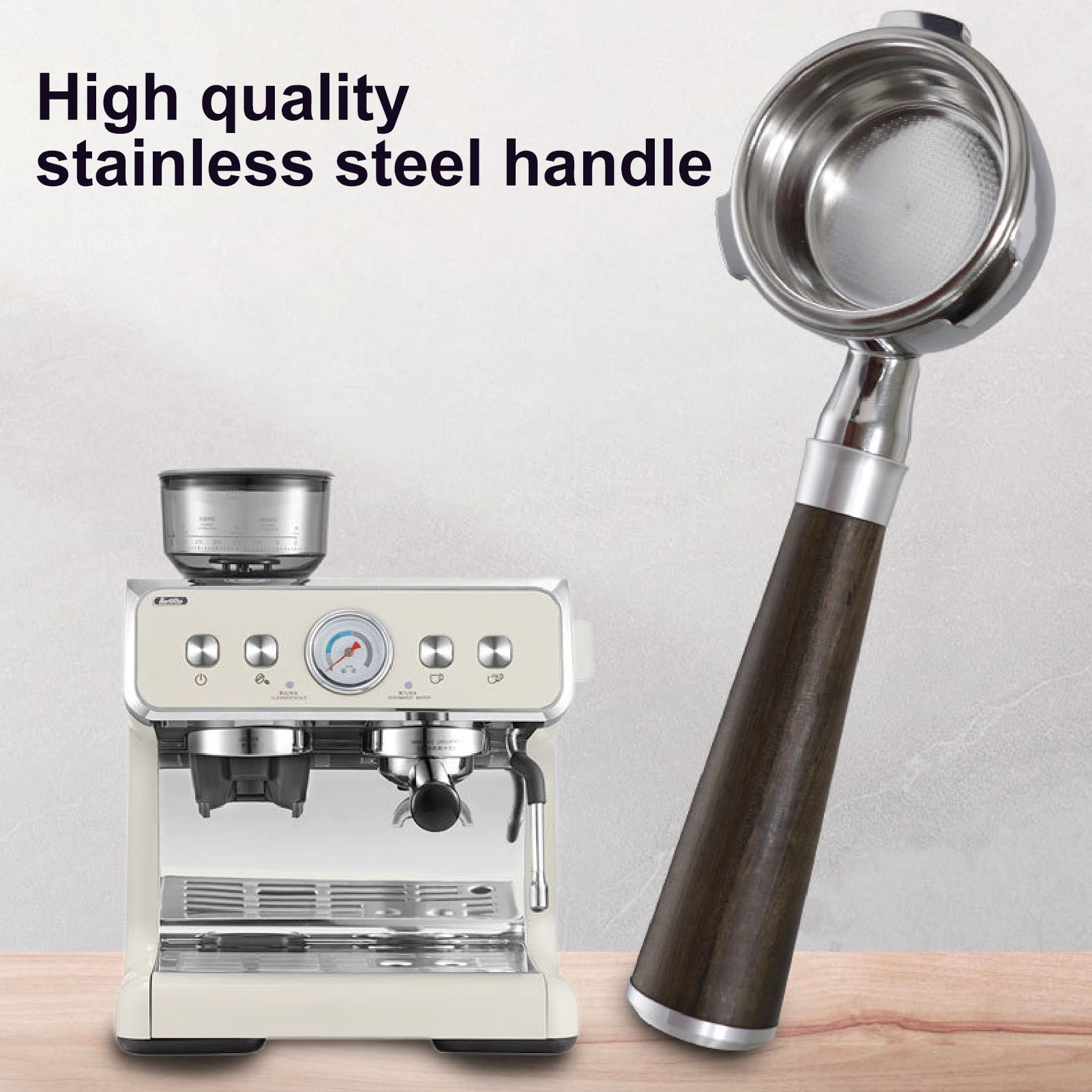 Opolski Coffee Machine Handle Bottomless 3 Ears 58mm Ultra-fine Mesh  Espresso Portafilter with Wooden Handle for Barsetto BA101/BA102