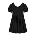 thumbnail image 5 of MKOSPLRT Girls Puff Short Sleeve Summer Dress Kids Casual Crew Neck Cross Back A-Line Dresses Solid Knee Length Dress Black 14-15 Years, 5 of 8