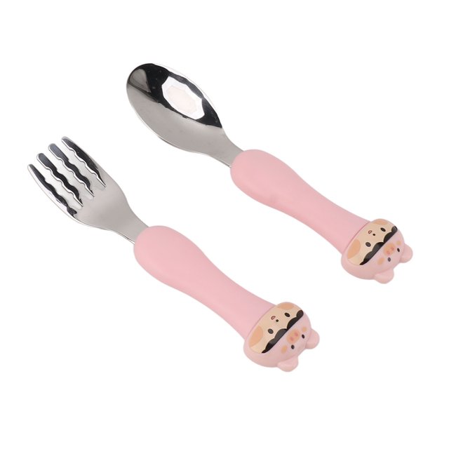 2 Pack Toddler Fork Spoon, Metal Toddler Cutlery Set Cartoon Spoon Tableware Kit Stainless Steel Forks And Spoons Comfortable To Handle Toddler Silverware With Storage Box