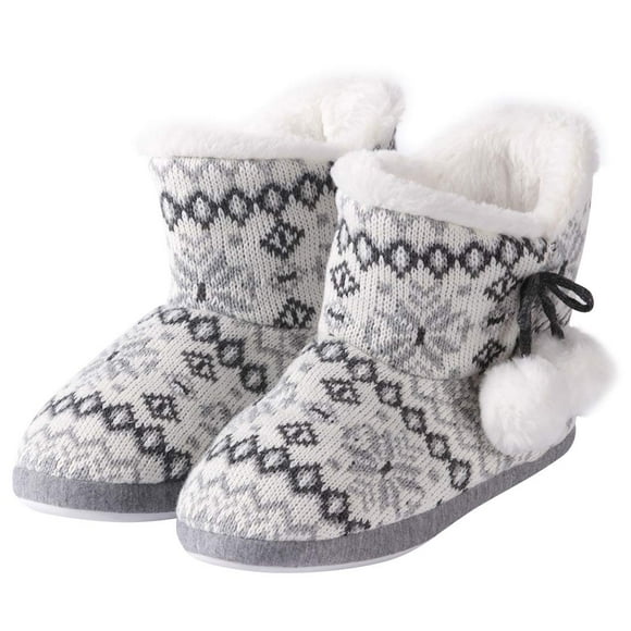 Home Slipper Warm Slipper Booties Women’s Plush Lining Soft Bedroom Slippers with Pom Poms Indoor House Slippers Boots Shoes,M Light Grey