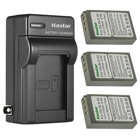 Kastar 3-Pack Battery and AC Wall Charger Replacement for Olympus BLS-50, PS-BLS50, BLS-5, PS-BLS5 Battery, Olympus OM-D E-M10, E-M10 Mark II, E-M10 Mark III, E-M10 Mark IV, OM SYSTEM OM-5 Camera