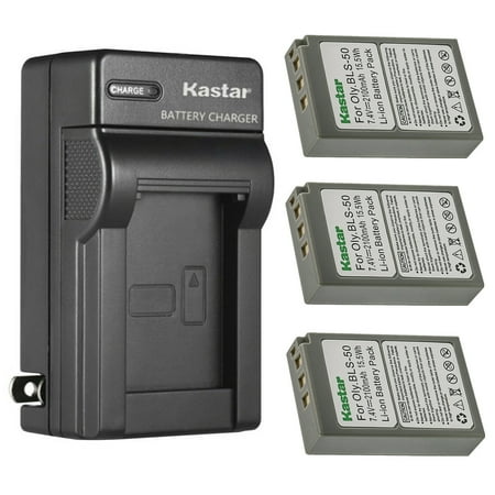 Kastar 3-Pack Battery and AC Wall Charger Replacement for Olympus BLS-50  PS-BLS50  BLS-5  PS-BLS5 Battery  Olympus OM-D E-M10  E-M10 Mark II  E-M10 Mark III  E-M10 Mark IV  OM SYSTEM OM-5 Camera