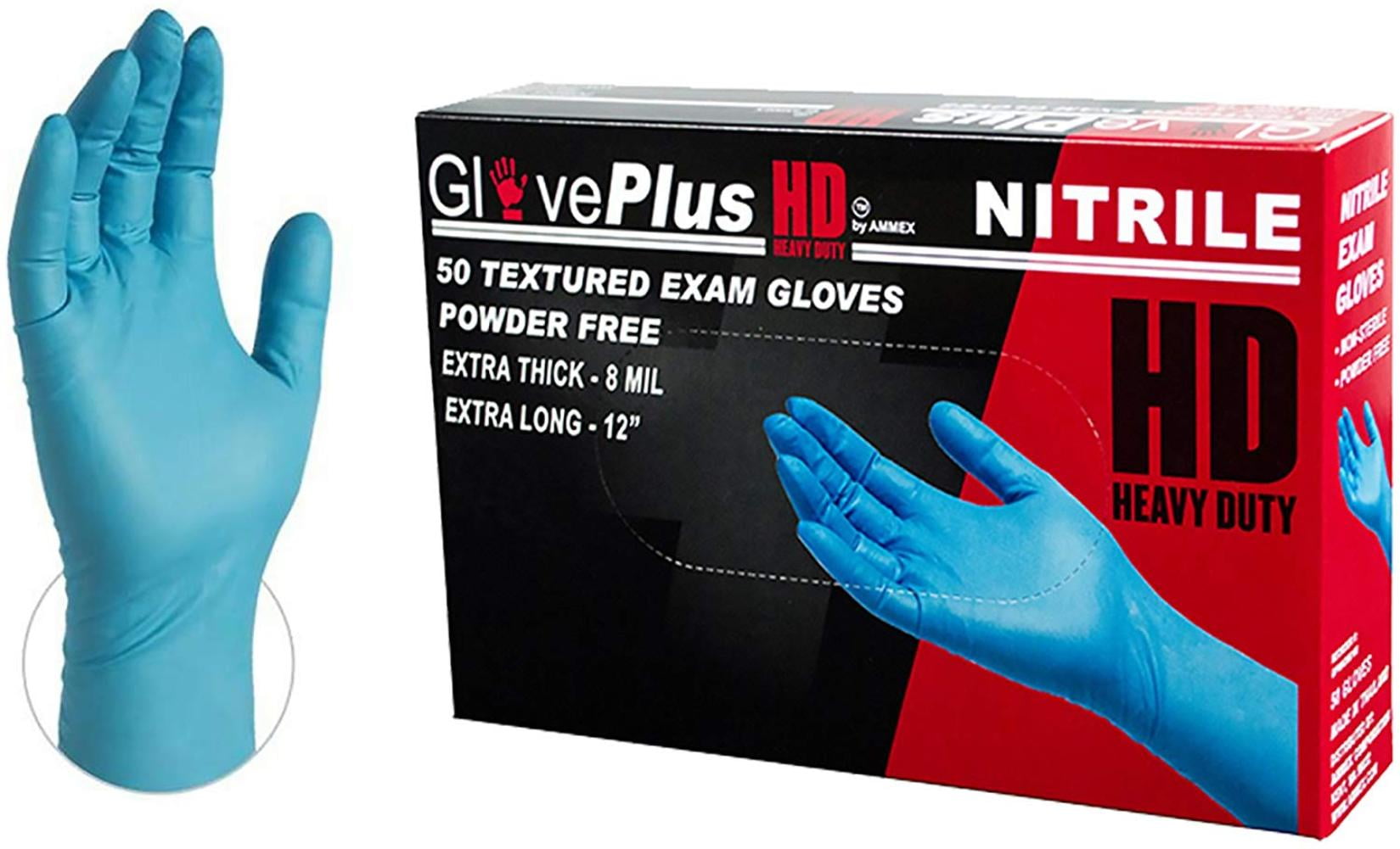 GlovePlus HD Medical Blue Nitrile Gloves 8 mil, 12 inches long, Latex Free, Powder Free
