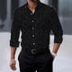 thumbnail image 1 of Blusa y camisa de manga larga con cuello alto para hombre, cárdigan informal con botones y rayas, camisa de manga larga con cuello alto, blusas de poliéster para hombre, 1 of 3