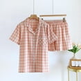 thumbnail image 3 of Gfyviroh Women 2 Piece Pajamas Sets Turn-down Collar Button Short Sleeve Tops and Shorts Outfits Comfortable Pocket Plaid Short Loungewear Sets, 3 of 8