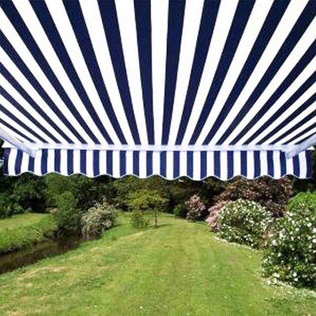 ALEKO Auvent de Patio Rétractable 6.5x5 ft, Couleur Rayée Bleue et Blanche