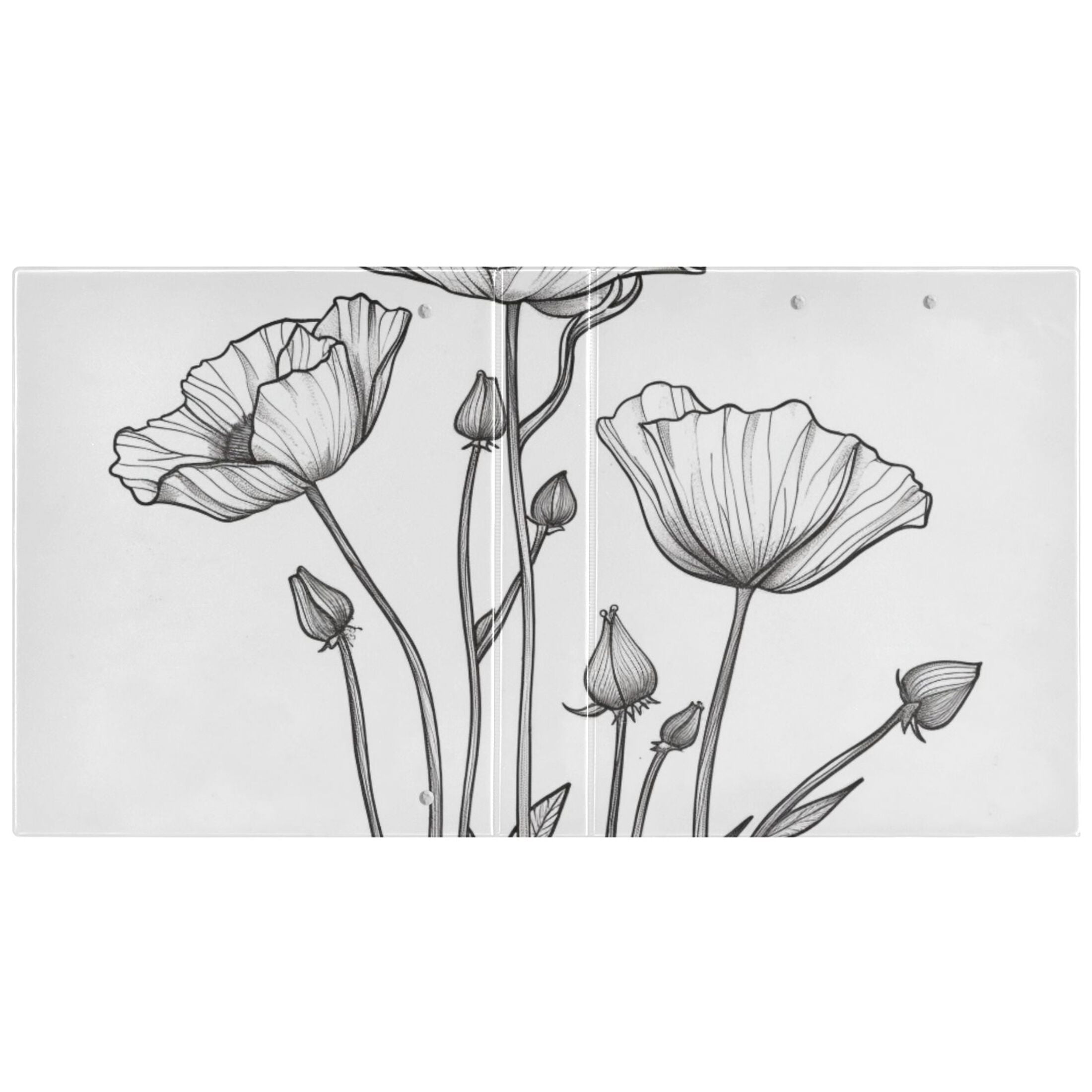 Black Line Flowers 3 Ring Binders 1.5 inch Hardcover File Folders with Interior Pockets A4 Size Organizer for School Office Hospital