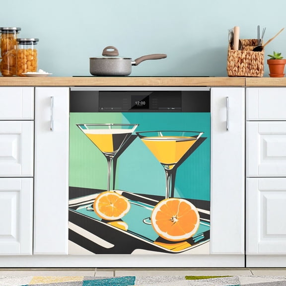 Yayeee Magnetic Dishwasher Cover for The Front Decoration Home Kitchen Machine Sticker Protector, Orange Glasses