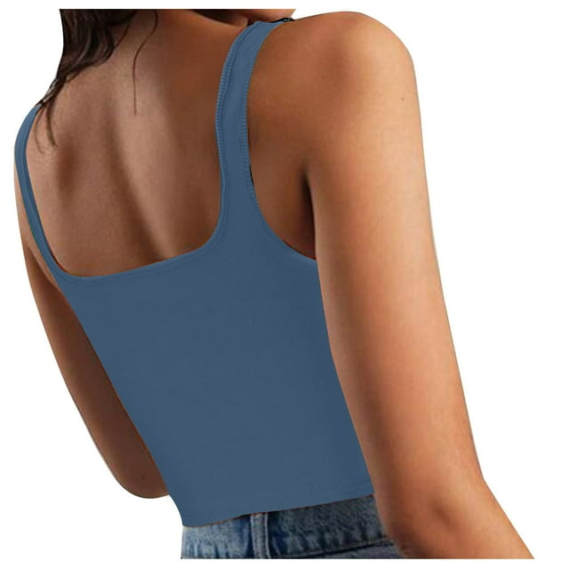 Yuyuzo Workout Tank Tops for Women Ribbed Sleeveless Low Cut Stretchy Solid Color Top Tees Yoga Cami Tanks