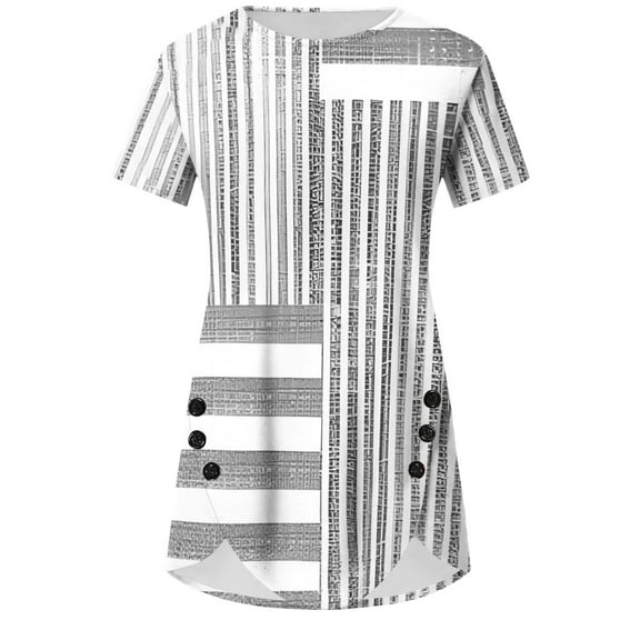 Charella Summer Tops for Women Asymmetrical Button Hem Crew Neck Shirts Casual Short Sleeve Tee Loose Fit Clothes (XL, Gray)