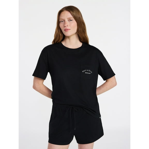 Joyspun Women's Short Sleeve Top and Shorts Pajama Set, 2-Piece, Sizes XS-3X