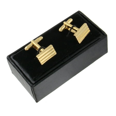 Gold Tone Stud Cufflinks - Gold Tone Ribbed Rectangular Mens Cufflinks Gift Boxed