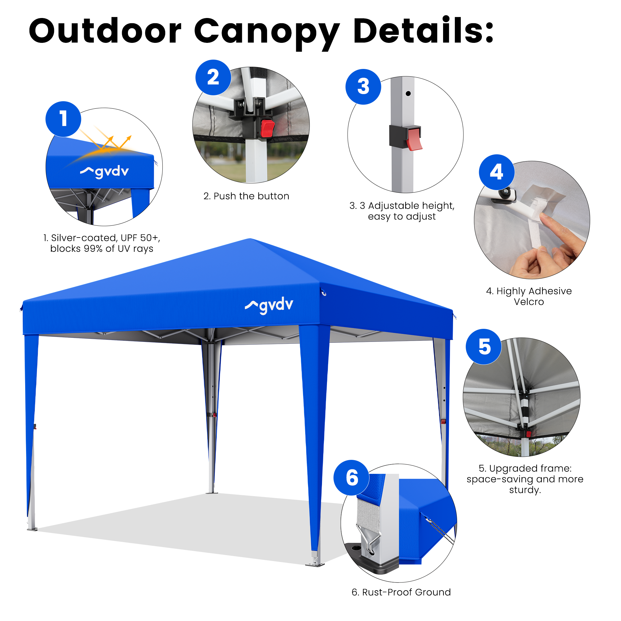 GVDV 10x10 Pop-Up Commercial Canopy with Straight Legs, Blue photo 4