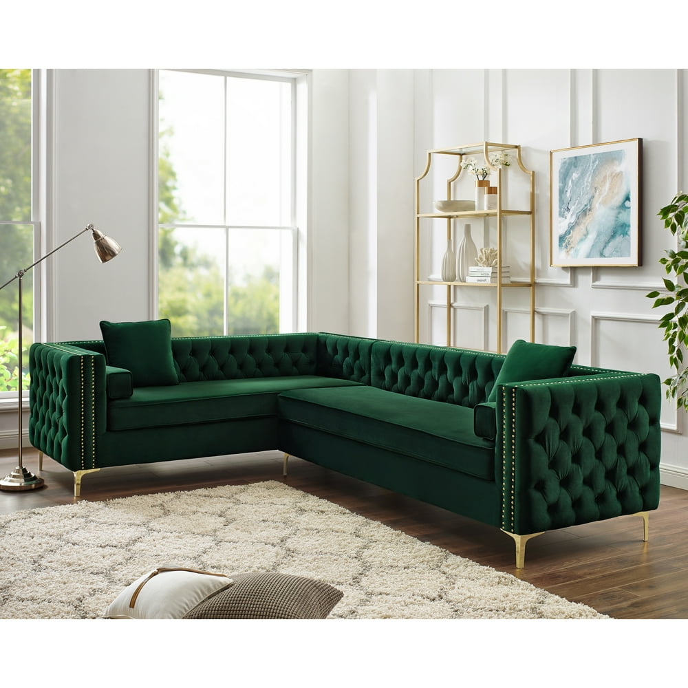 Inspired Home Sania Velvet Corner Sectional Sofa 120" Left Facing