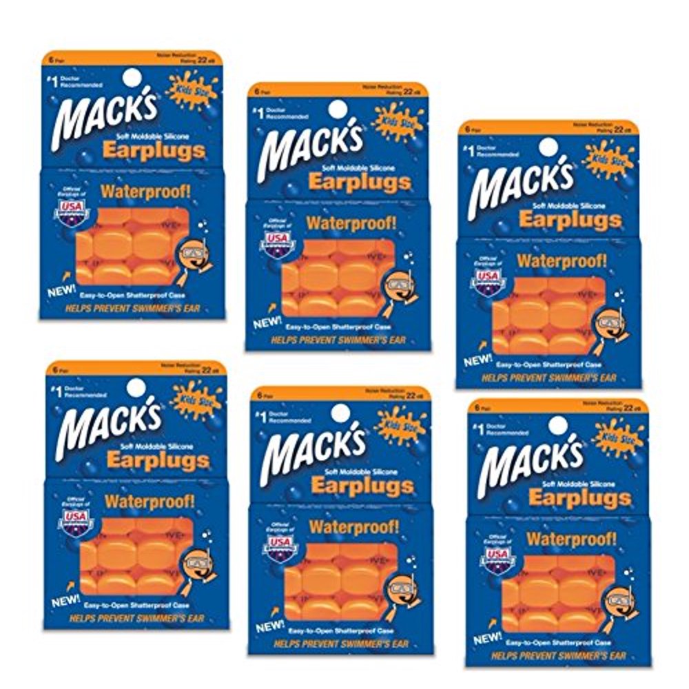Macks Moldable Silicone Ear Plugs, Kids Size, 6 Pair (Pack of 6