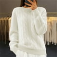 thumbnail image 2 of Lovskoo 2024 Women's Solid Color Sweater Round Neck Solid Color Knitwear Top Vintage Dough Twists Pullover Sweater White, 2 of 7